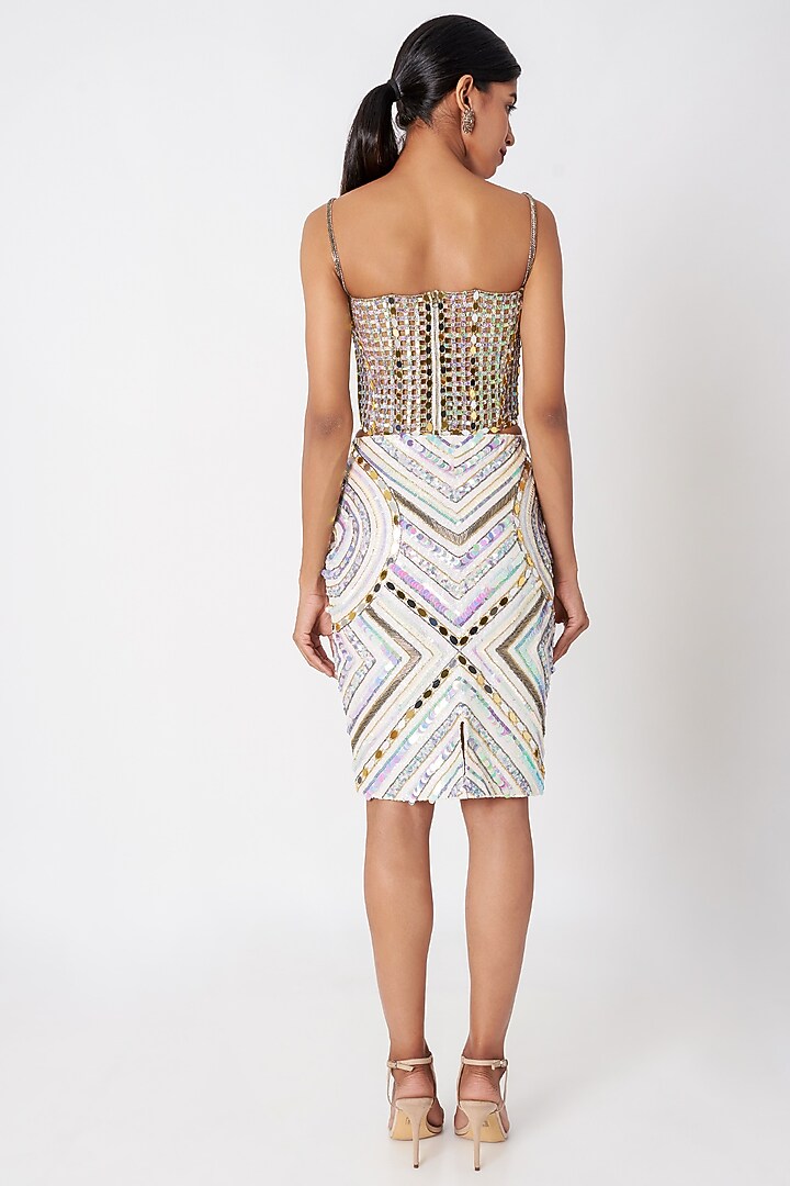 White Embellished Pencil Skirt by SImply Simone at Pernia's Pop Up Shop