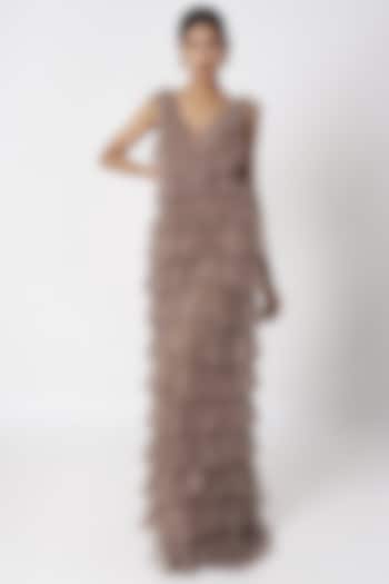 Dusty Nude Layered & Ruffled Gown by SImply Simone at Pernia's Pop Up Shop