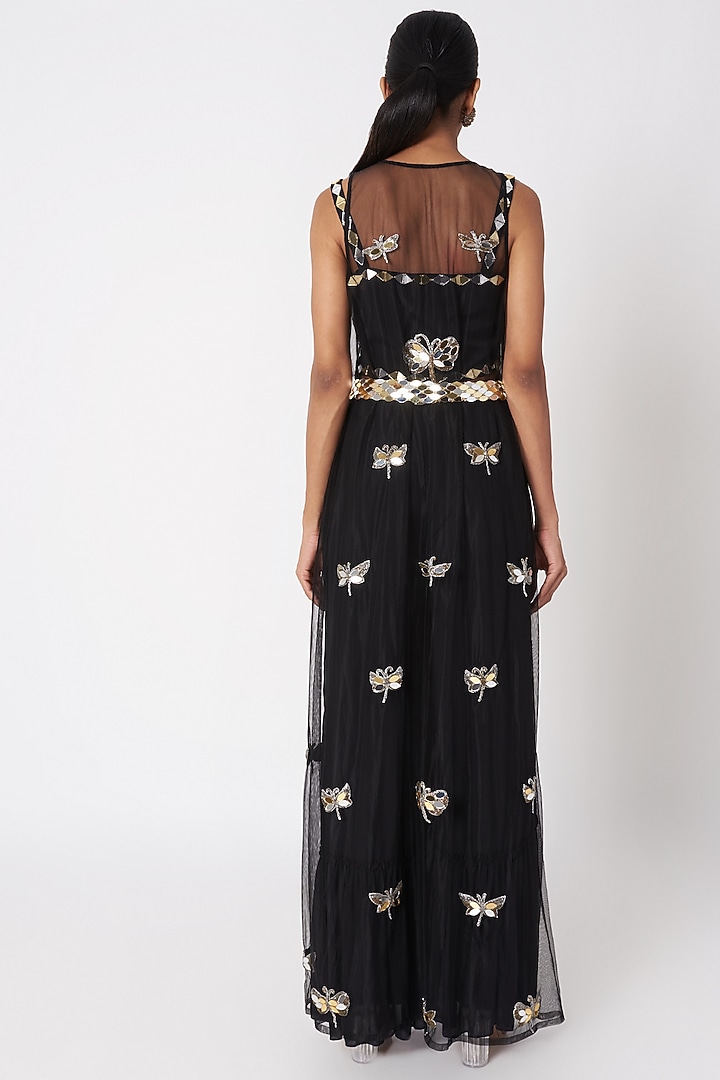 Black Embroidered Pant Set With Cape & Waistband by SImply Simone at Pernia's Pop Up Shop