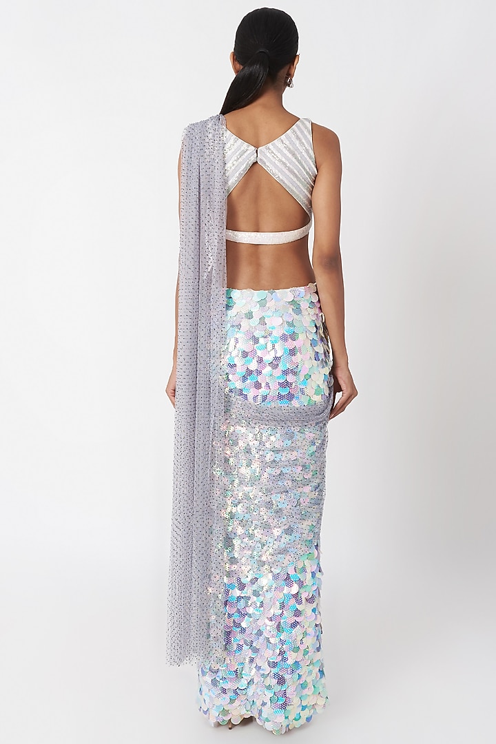 White Embroidered Pre-Draped Reception Saree Set by SImply Simone at Pernia's Pop Up Shop