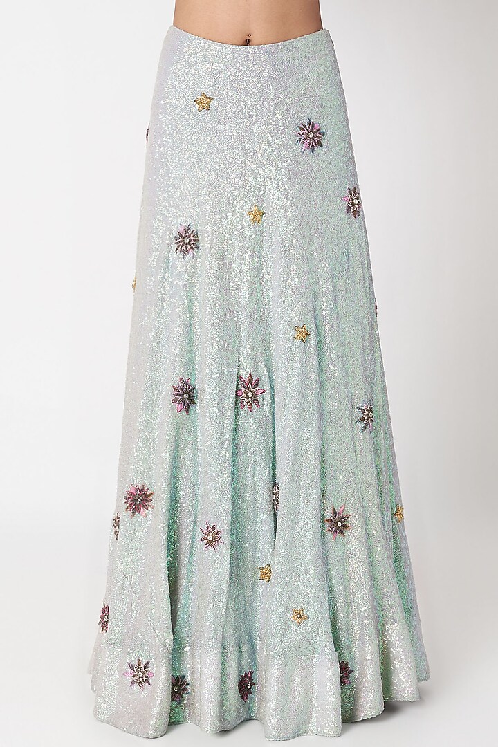 Mauve Embellished Tulle Sleeved Crop Top With Wedding Lehenga by SImply Simone at Pernia's Pop Up Shop