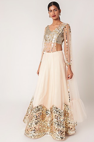 Peach Embroidered Lehenga Set by SImply Simone