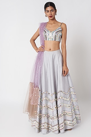 Grey Embellished Lehenga Set by SImply Simone