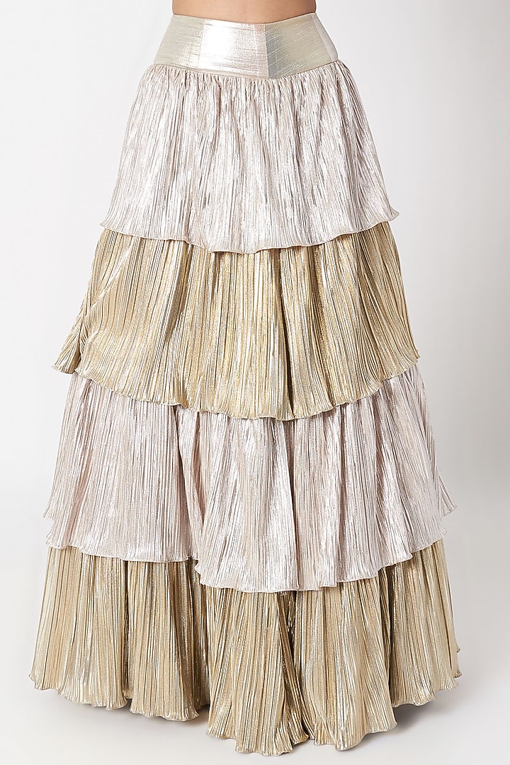 Gold Embroidered Sheer Crop Top With Wedding Lehenga by SImply Simone at Pernia's Pop Up Shop