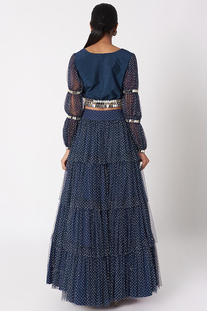 Dark Blue Embellished Top With Skirt by SImply Simone at Pernia's Pop Up Shop