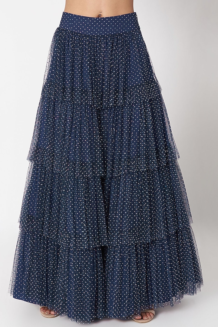Dark Blue Embellished Top With Skirt by SImply Simone at Pernia's Pop Up Shop
