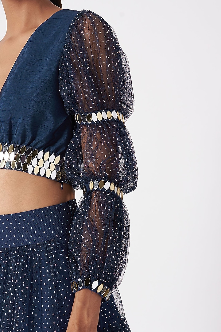 Dark Blue Embellished Top With Skirt by SImply Simone at Pernia's Pop Up Shop