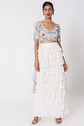 White Embroidered Lehenga Set by SImply Simone