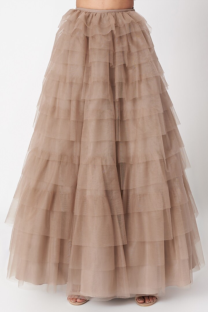 Grey Ruffled Lehenga With Embroidered Blouse by SImply Simone at Pernia's Pop Up Shop