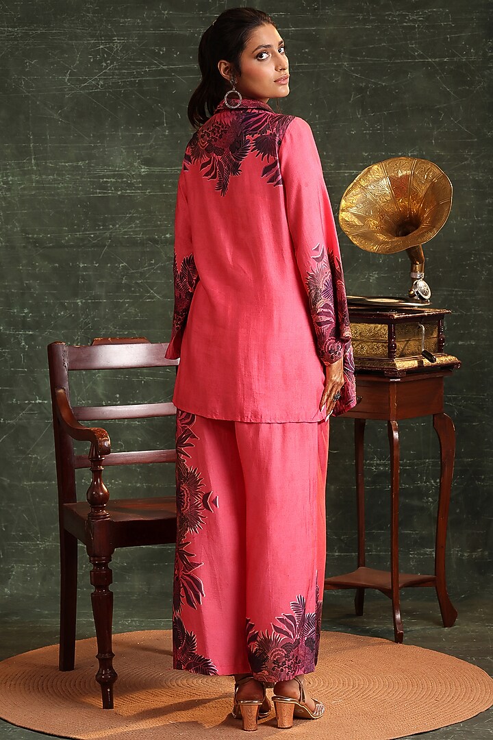 Pink Chanderi Embellished & Printed Palazzo Set by Soup by Sougat Paul at Pernia's Pop Up Shop