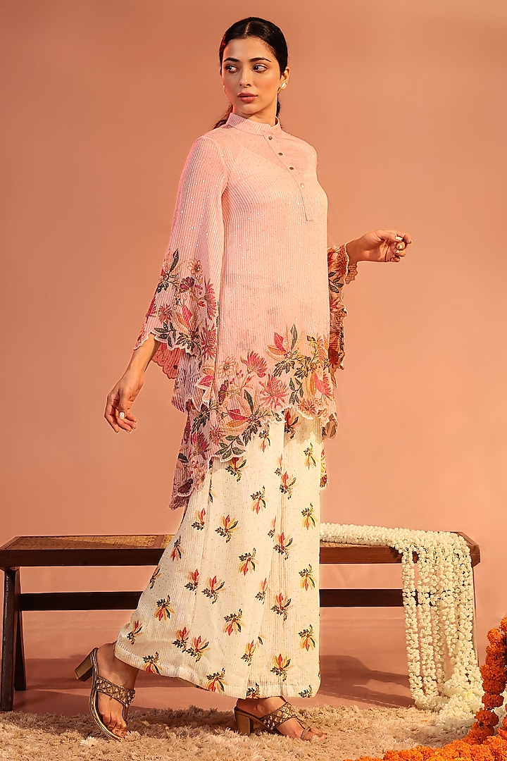 Baby Pink Sequins Printed & Cutwork Co-Ord Set by Soup by Sougat Paul at Pernia's Pop Up Shop