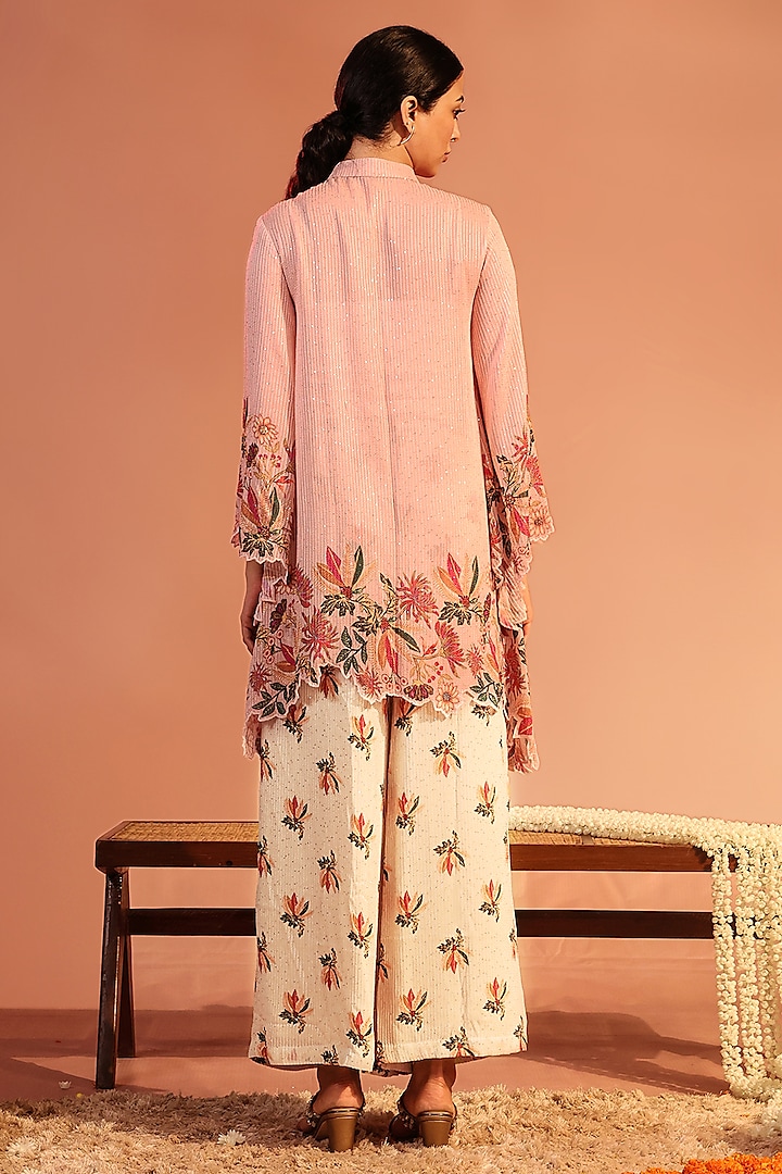 Baby Pink Sequins Printed & Cutwork Co-Ord Set by Soup by Sougat Paul at Pernia's Pop Up Shop