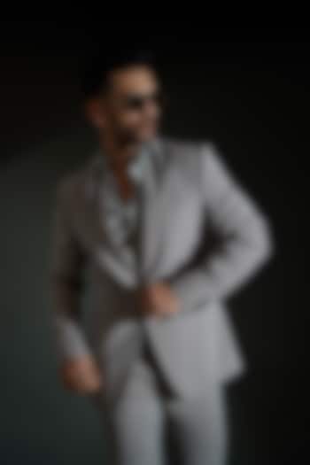 Grey Viscose Polyester Tuxedo Set by TISASTUDIO