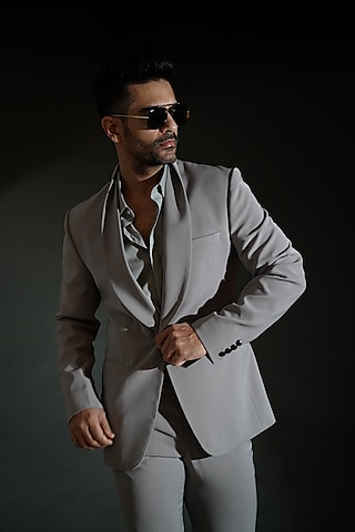 Grey Viscose Polyester Tuxedo Set by TISASTUDIO