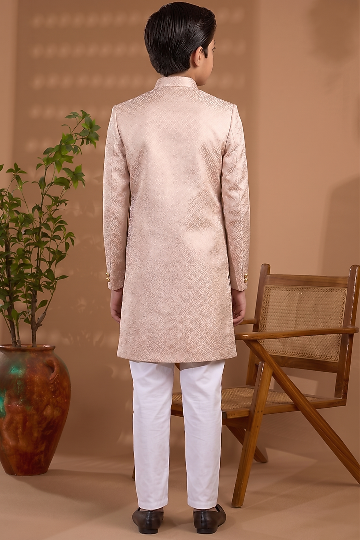 Light Pink Blended Silk Embroidered Sherwani Set For Boys by Spring Break- Kids at Pernia's Pop Up Shop