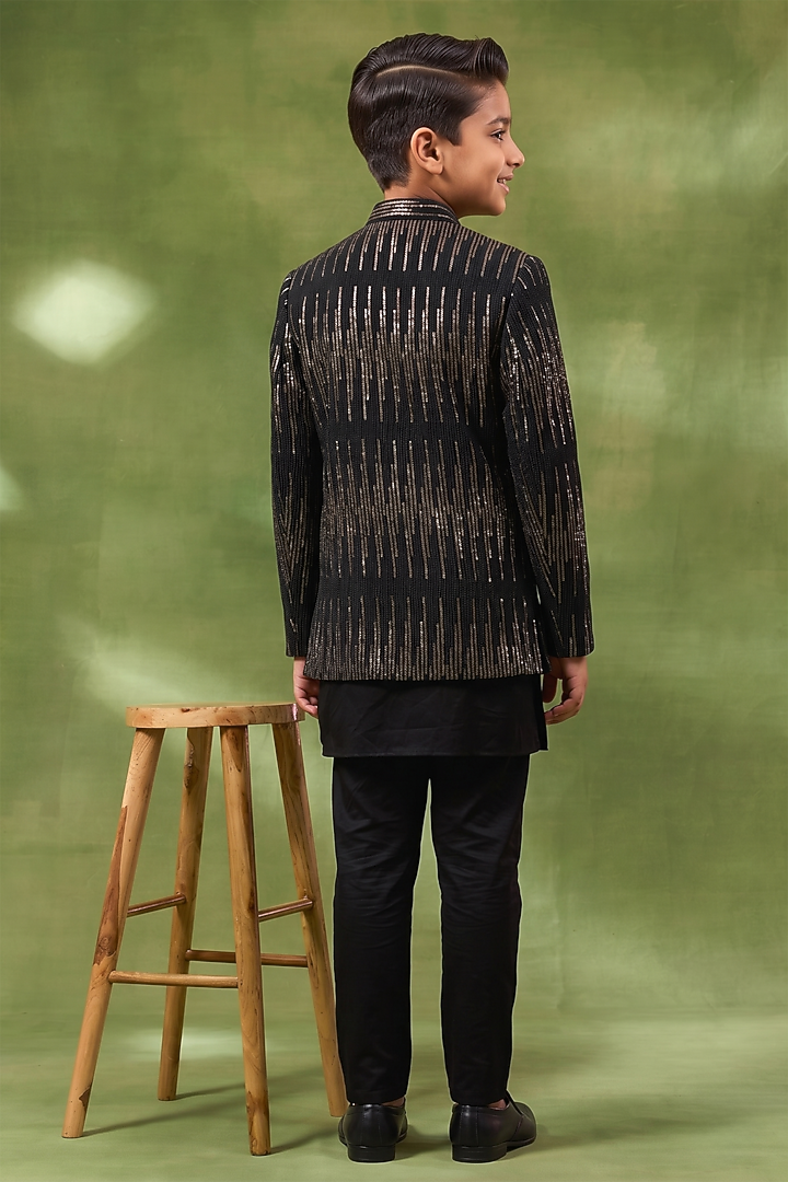 Black Viscose Sequins Embroidered Indowestern Set For Boys by Spring Break- Kids at Pernia's Pop Up Shop