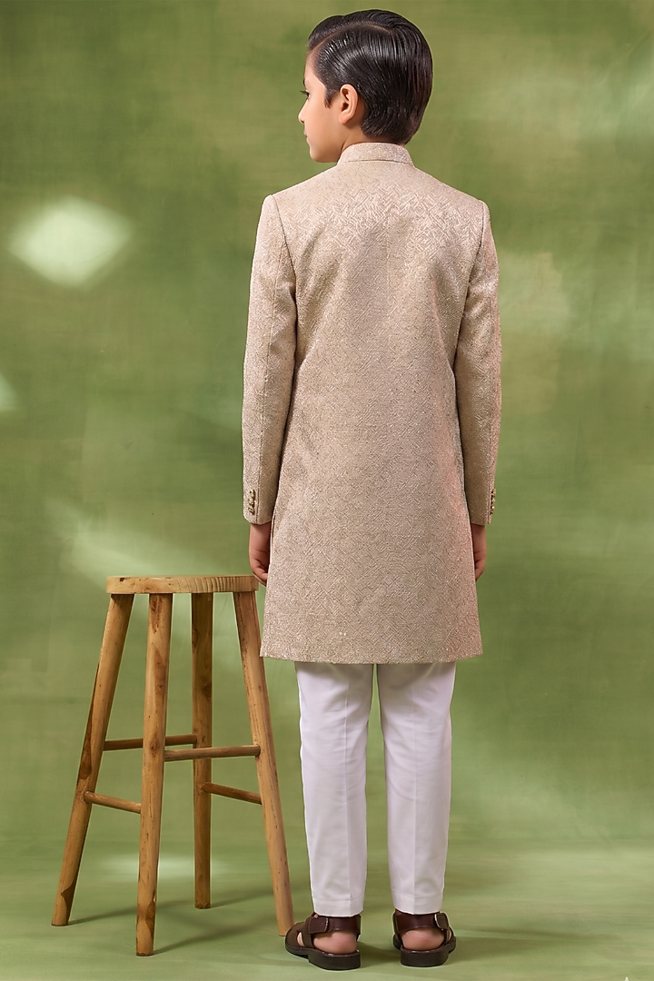 Ivory Cotton Silk Embroidered Sherwani Set For Boys by Spring Break- Kids at Pernia's Pop Up Shop