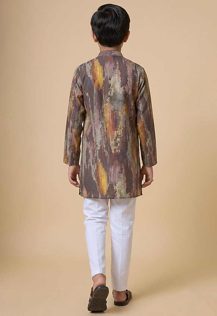 Multi-Colored Blended Silk Digital Printed Kurta Set For Boys by Spring Break- Kids at Pernia's Pop Up Shop