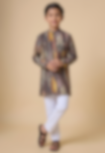 Multi-Colored Blended Silk Digital Printed Kurta Set For Boys by Spring Break- Kids at Pernia's Pop Up Shop