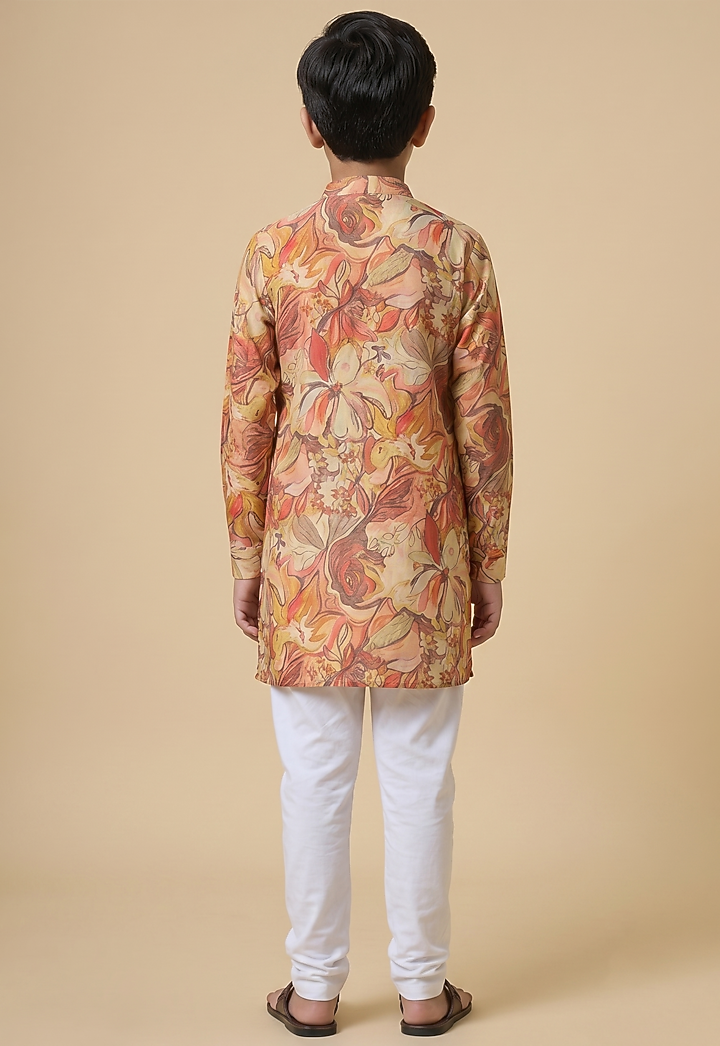 Multi-Colored Blended Silk Digital Printed Kurta Set For Boys by Spring Break- Kids at Pernia's Pop Up Shop