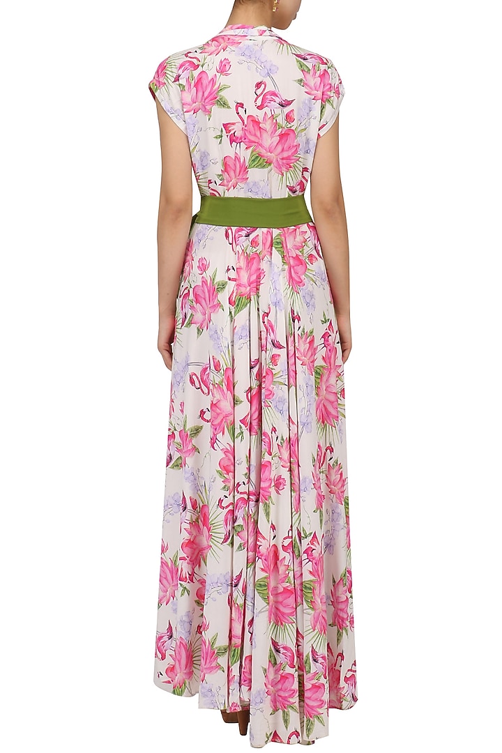 White floral printed flared maxi dress available only at Pernia's Pop Up Shop.