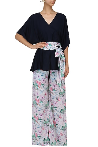 Midnight Blue Flared Top and Palazzo Set by Sonam Parmar
