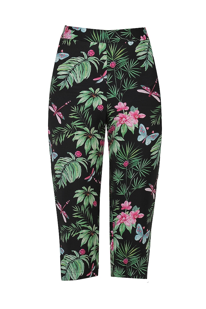 Black floral printed jacket and capri pants set available only at Pernia's Pop Up Shop.