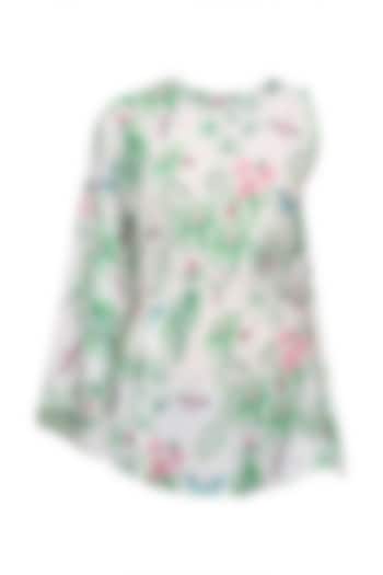 White Floral Printed Cape Top by Sonam Parmar
