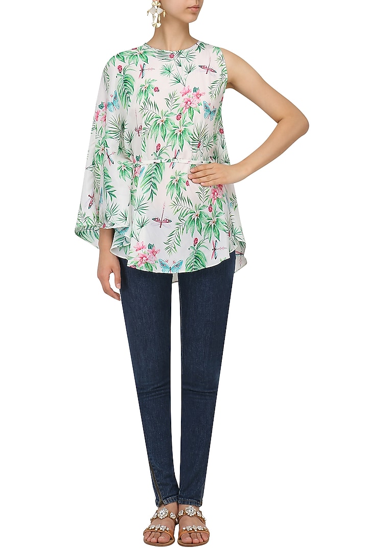 White floral printed cape top available only at Pernia's Pop Up Shop.