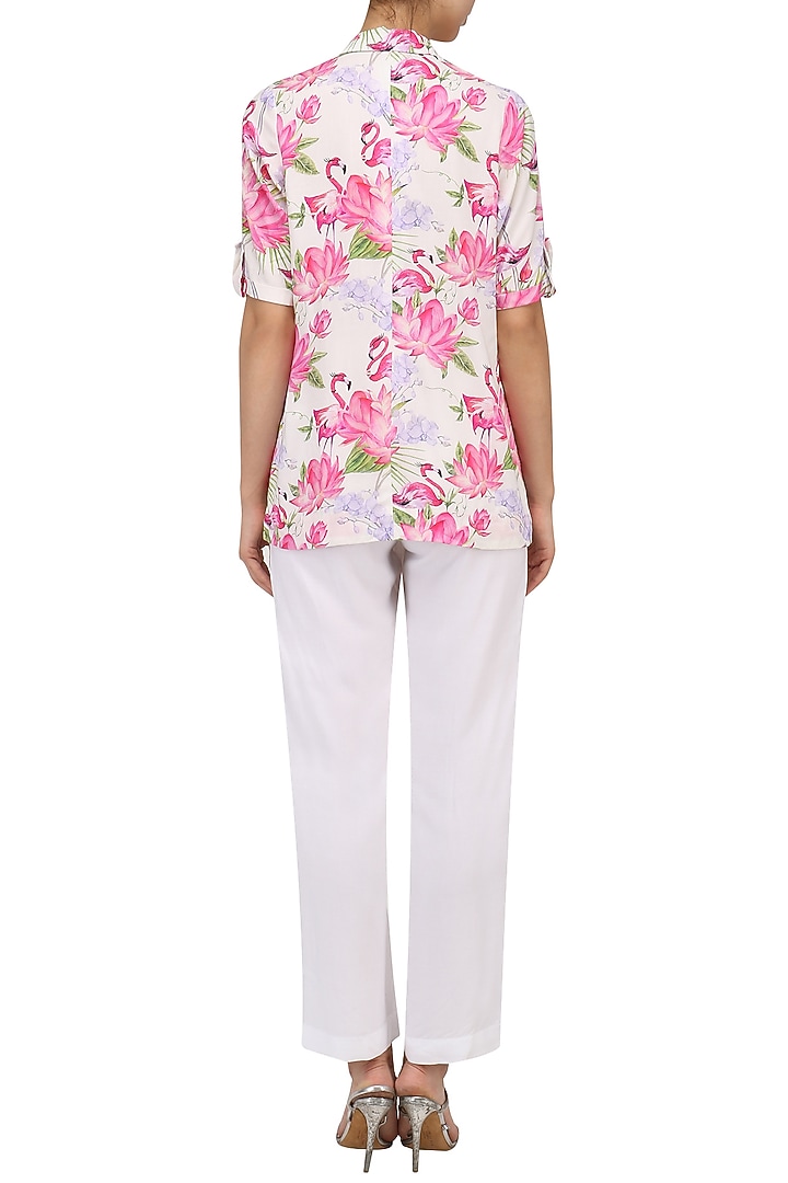 White floral printed overlap jacket available only at Pernia's Pop Up Shop.