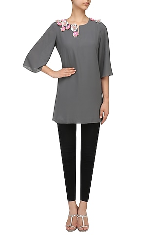 Grey Sequins Embroidered Top by Sonam Parmar