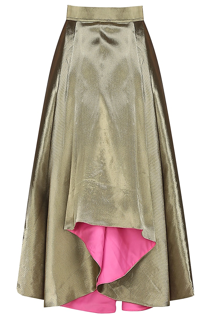 Antique gold dramatic pleated skirt by Sonam Parmar