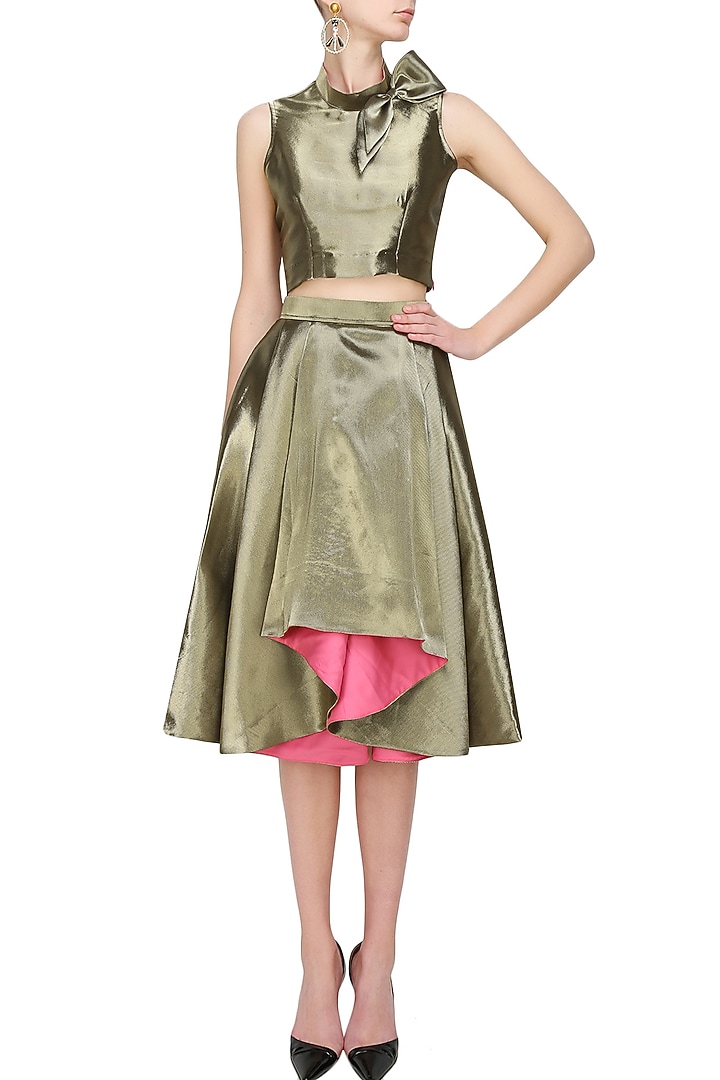 Antique gold dramatic pleated skirt available only at Pernia's Pop Up Shop.