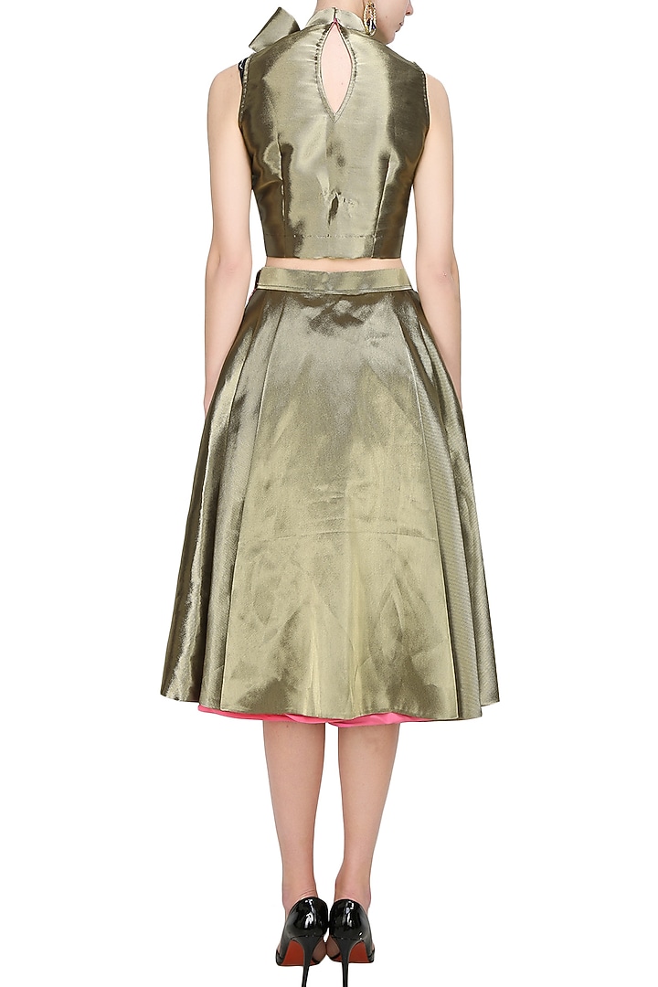 Antique gold dramatic pleated skirt available only at Pernia's Pop Up Shop.