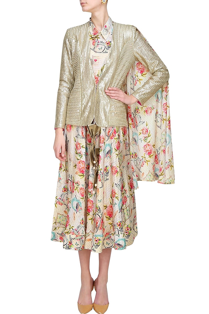 Light gold sequin quaint blazer available only at Pernia's Pop Up Shop.