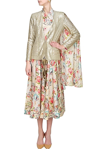 Light gold sequin quaint blazer by Sonam Parmar