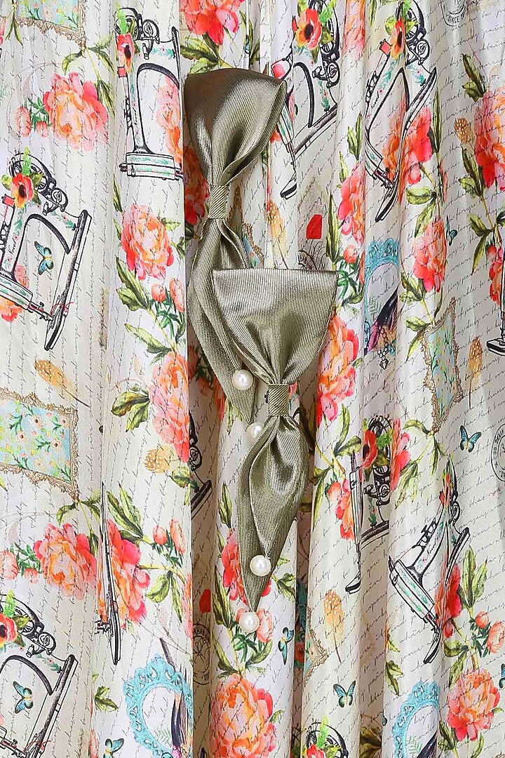 Beige floral and text printed dress available only at Pernia's Pop Up Shop.