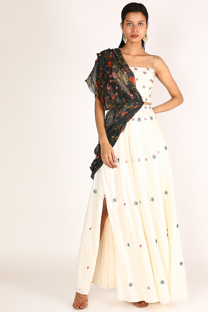 White Printed Skirt Set by Shreya Agarwal