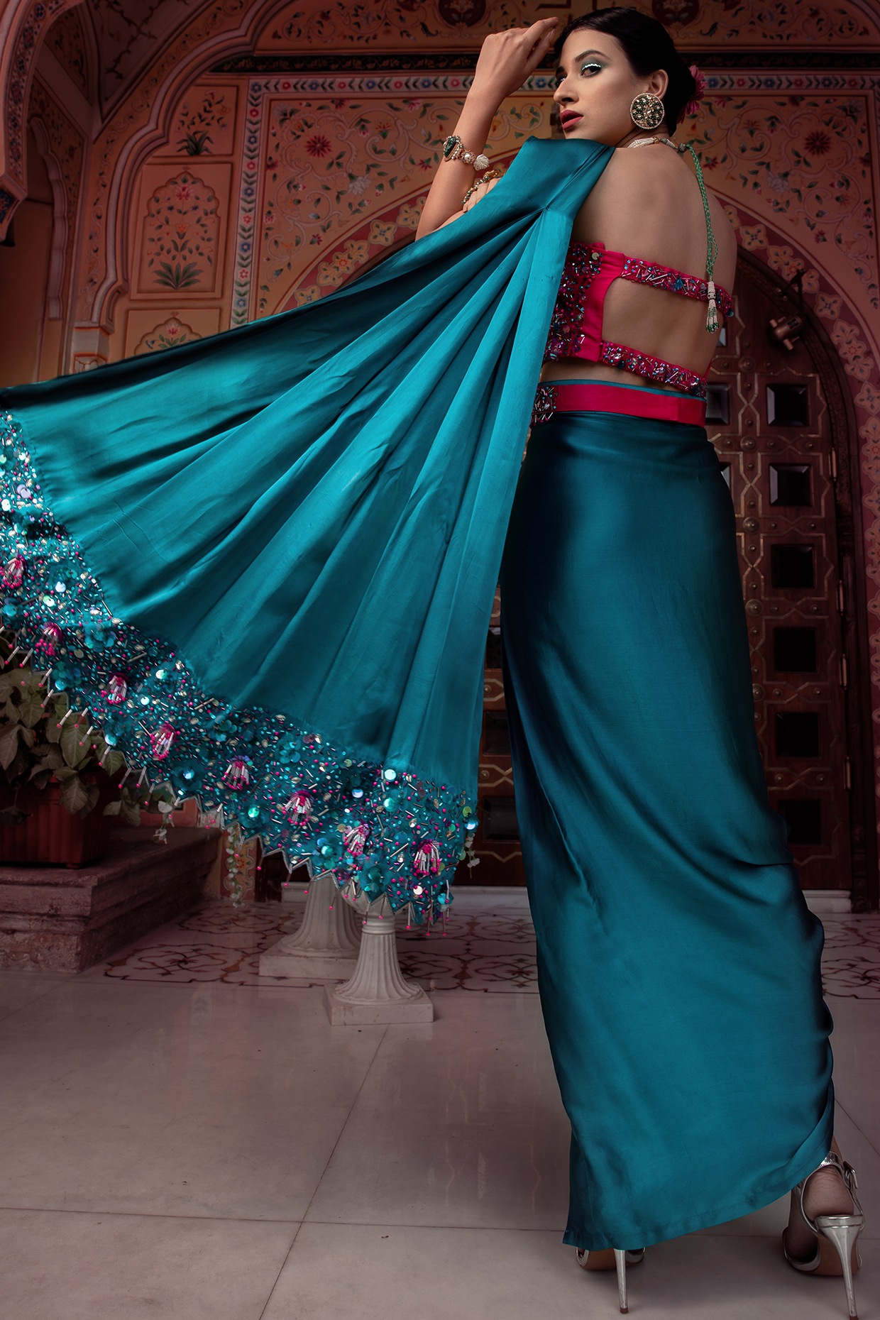 Teal Color Pure Georgette Sequin Saree - Elena Collection Yf#22165 at Rs  8233.00 | Sequins Work Saree | ID: 2849543968112