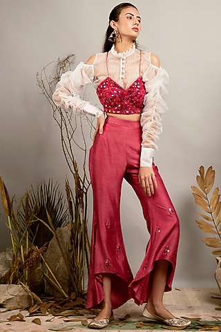 Cassic Pink & White Pant Set by Shreya Agarwal