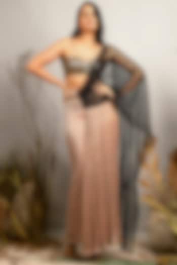 Sunlight Sand & Black Embellished Pre-Draped Party Wear Saree Set by Shreya Agarwal at Pernia's Pop Up Shop