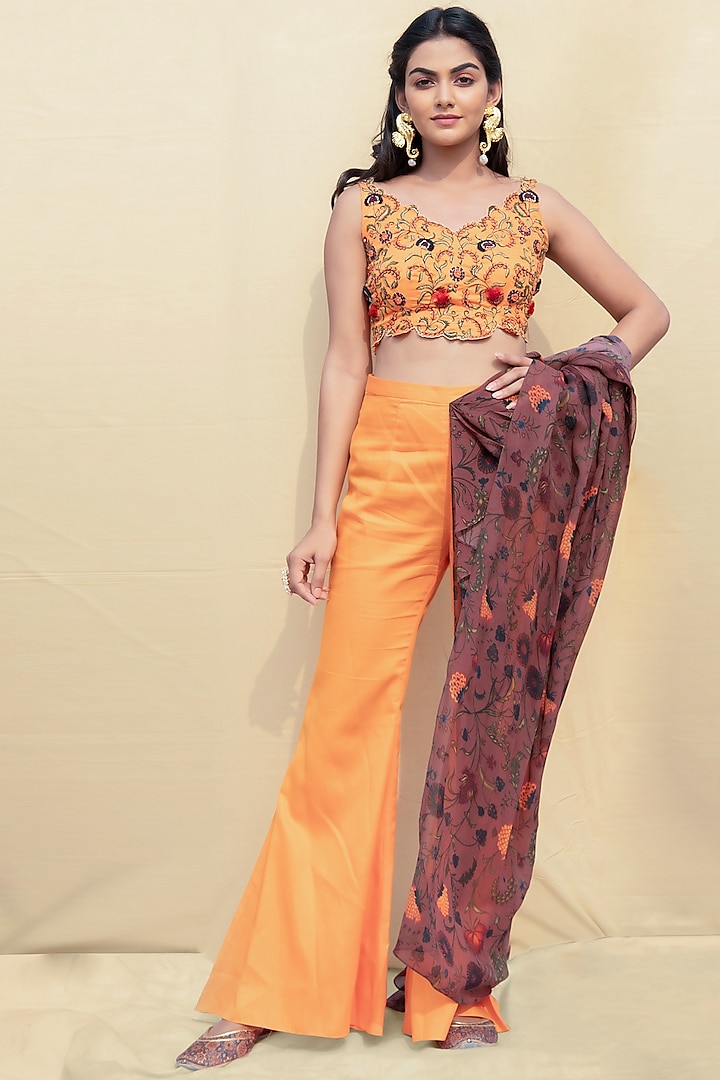 Orange Embroidered Pant Set by Shreya Agarwal