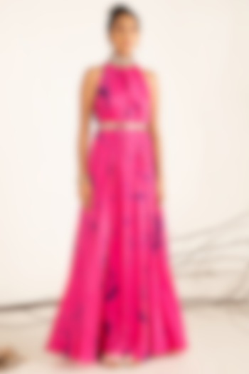 Pink Yarrow Satin Dress by Shreya Agarwal