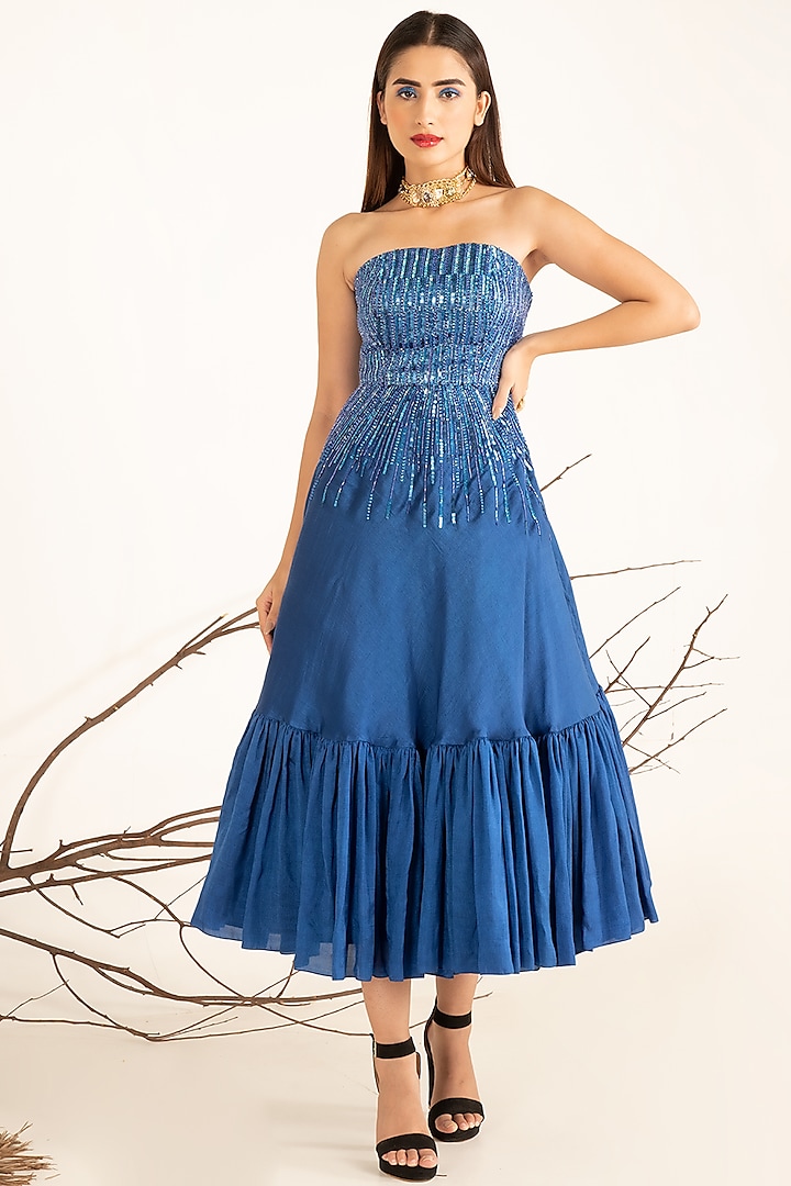 Turkish Sea Blue Embellished Dress by Shreya Agarwal
