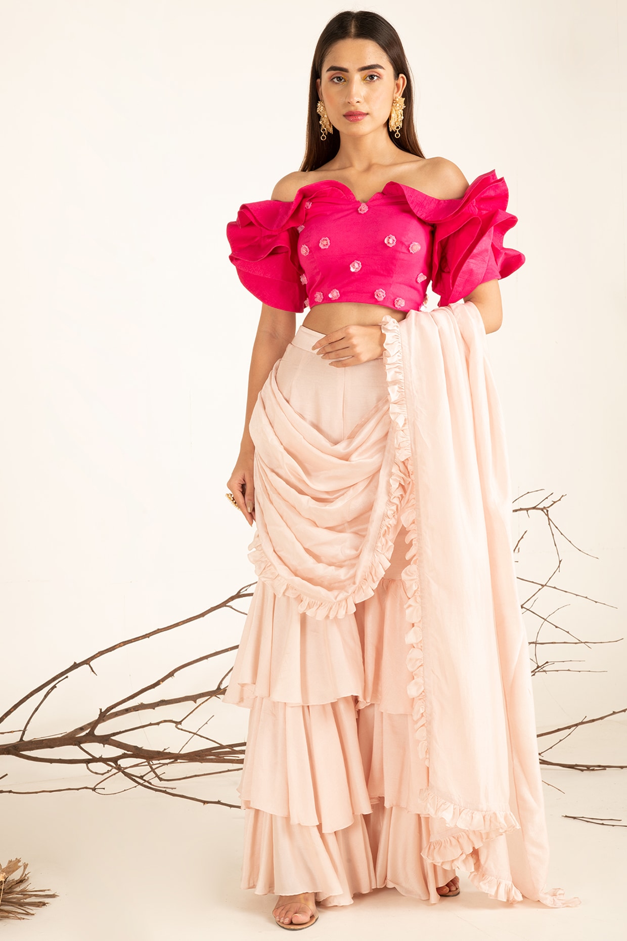 Off shoulder sharara clearance suit