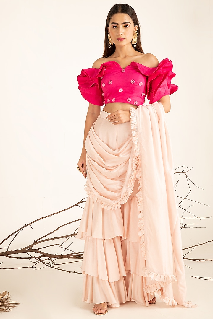 Pink Yarrow Layered Pant Set by Shreya Agarwal