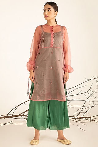 Aurora Pink Organza Kurta Set by Shreya Agarwal
