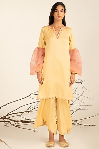 Buttercream Cotton Kurta Set by Shreya Agarwal