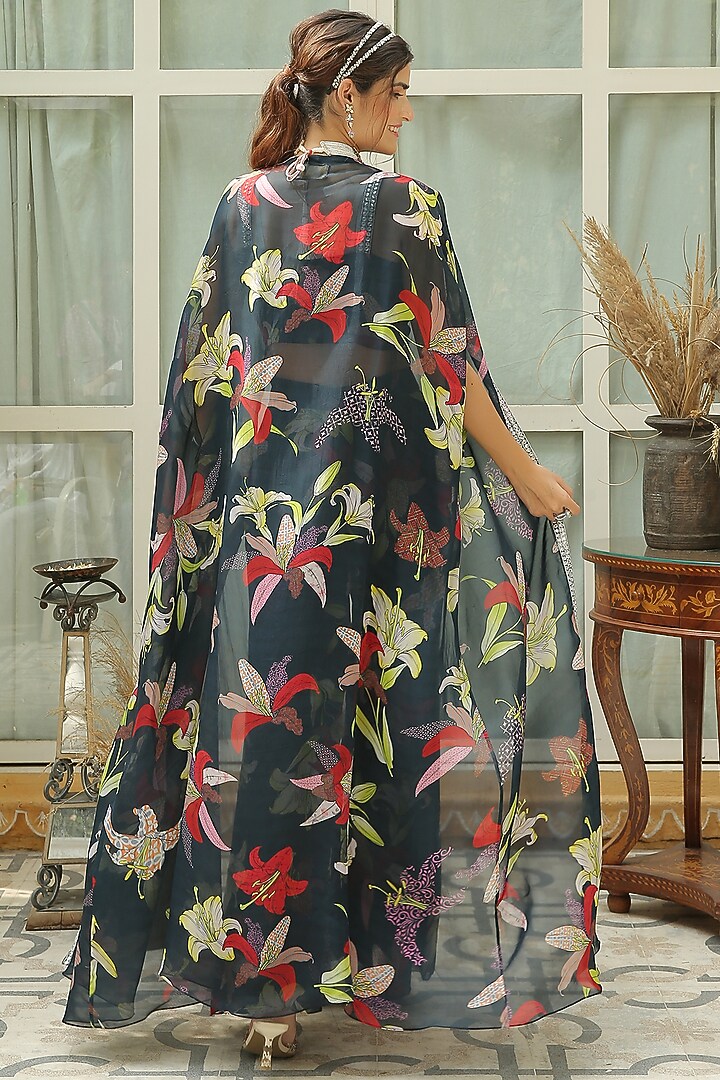 Berry Blue Hand Embroidered Jacket Set by Shreya Agarwal at Pernia's Pop Up Shop
