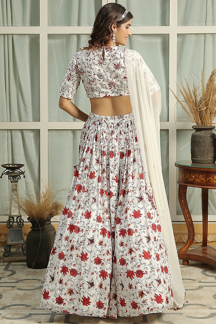 Ice White Printed & Hand Embroidered Wedding Lehenga Set by Shreya Agarwal at Pernia's Pop Up Shop